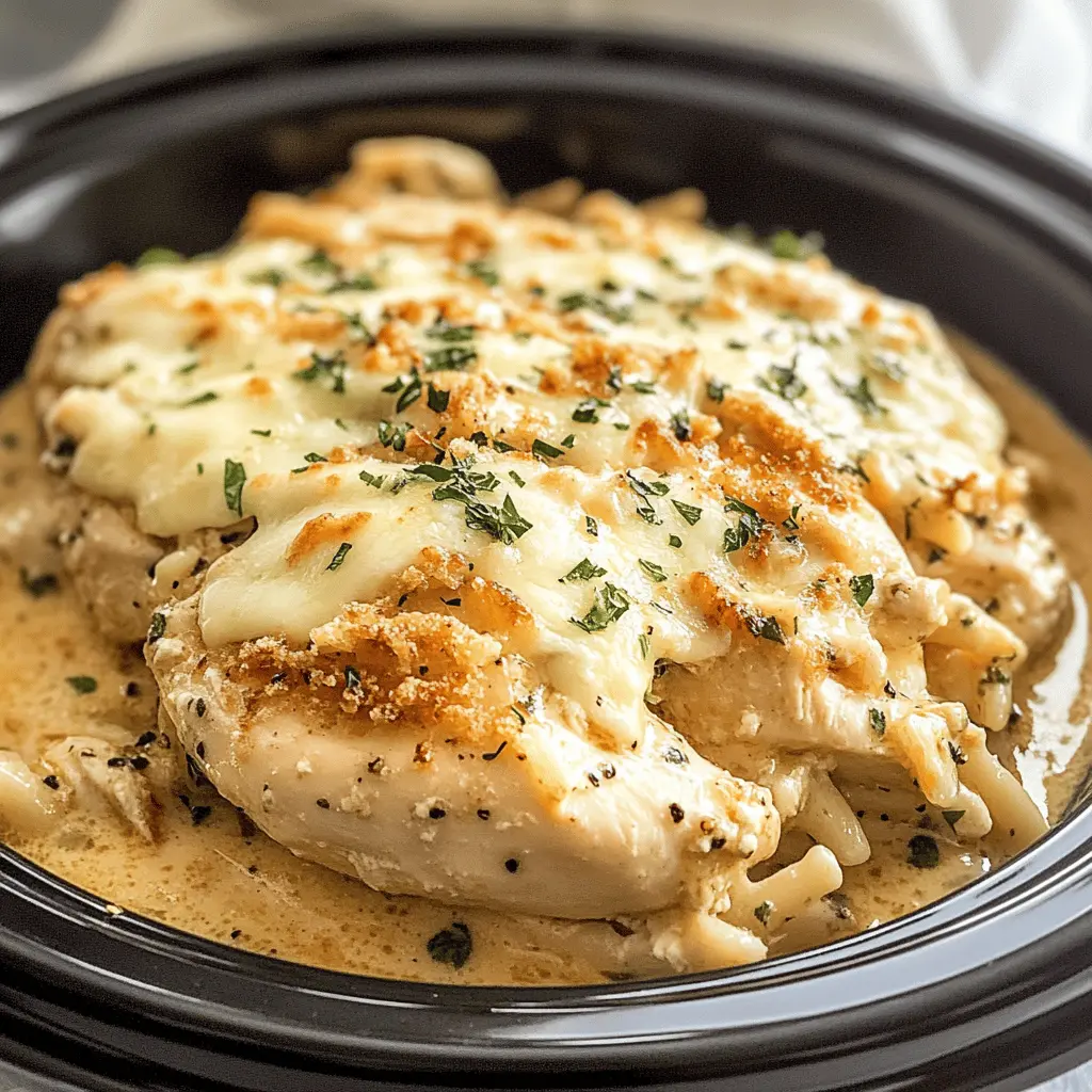 This 4 Ingredient Crockpot Garlic Parm Chicken is your new go-to for a simple, flavorful dinner! With tender chicken soaked in a creamy garlic parmesan sauce, it's perfect for busy weeknights. Enjoy it over pasta, rice, or even on its own! Save this recipe to impress your family with minimal effort. Perfect for busy moms or anyone seeking an easy meal solution!