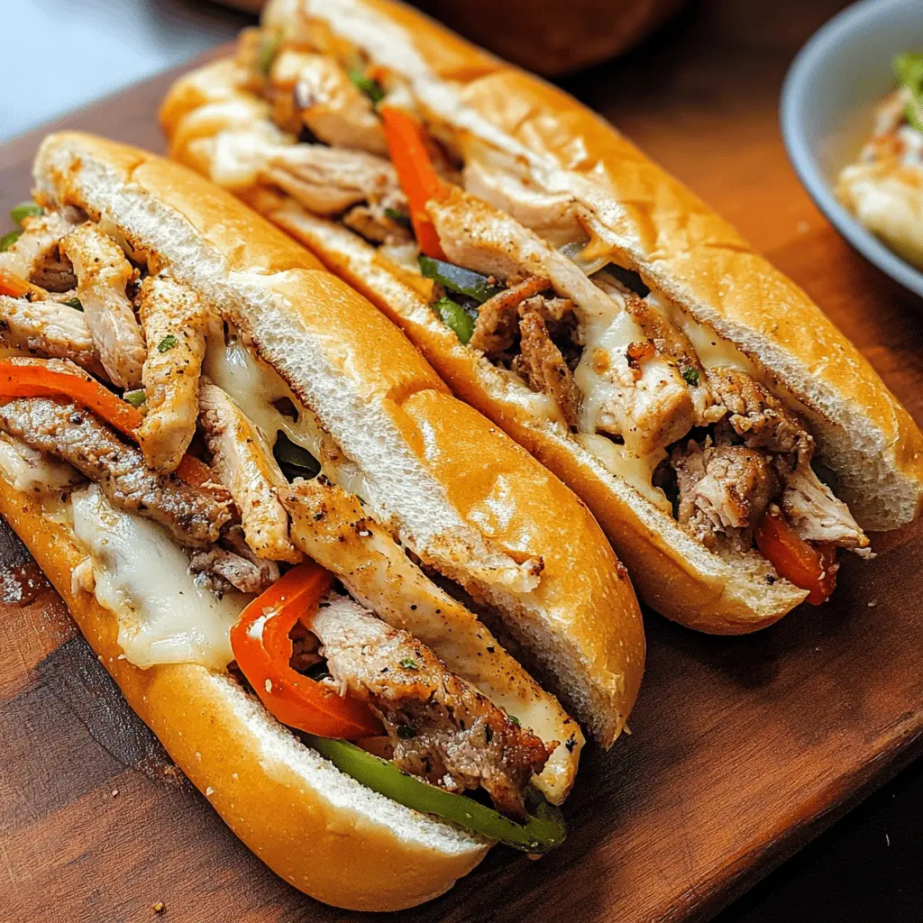 Get ready for a cheesy delight with these Chicken Cheese Steak Sandwiches! Packed with tender chicken, melted cheese, and sautéed veggies, this easy recipe is perfect for lunch or a quick dinner. Serve with your favorite toppings for extra flavor. Don't forget to save this pin for your next mealtime inspiration!