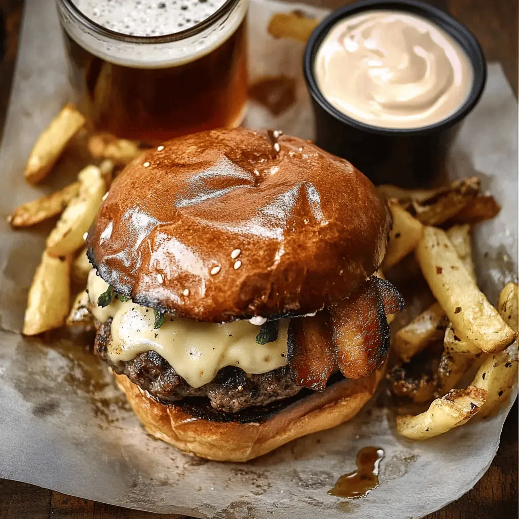 Get ready to bring the flavors of Ireland to your kitchen with this mouthwatering Irish Pub Burger! Juicy beef patties are topped with tangy Irish cheddar, crispy bacon, and a zesty pub sauce for a true taste of comfort. Perfect for game day or a casual dinner with friends. Don't forget to save this recipe for your next BBQ or family gathering!