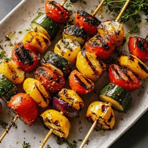 Get ready for a burst of flavor with these Easy Grilled Vegetable Skewers! Perfect for summer barbecues, these colorful skewers feature bell peppers, zucchini, and cherry tomatoes, all tossed in a simple marinade. Gluten-free and packed with nutrients, they make a healthy side or a delightful appetizer. Save this recipe for your next outdoor gathering and impress your friends and family!