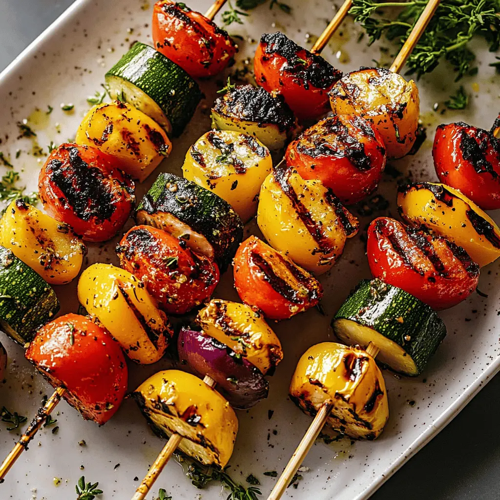 Get ready for a burst of flavor with these Easy Grilled Vegetable Skewers! Perfect for summer barbecues, these colorful skewers feature bell peppers, zucchini, and cherry tomatoes, all tossed in a simple marinade. Gluten-free and packed with nutrients, they make a healthy side or a delightful appetizer. Save this recipe for your next outdoor gathering and impress your friends and family!