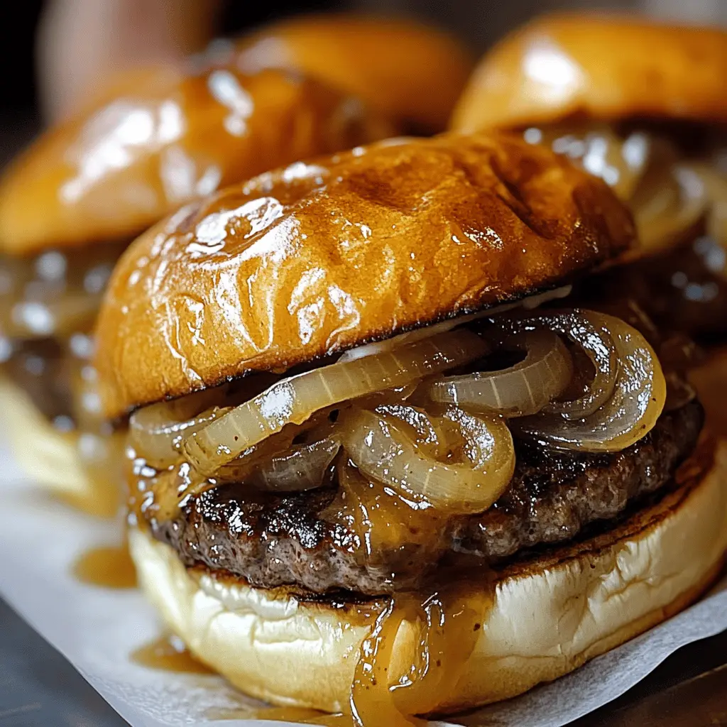 Juicy burgers get a flavorful twist with these French Onion Burgers! Topped with caramelized onions and gooey cheese, this easy recipe brings classic French onion soup flavors right to your grill. Perfect for summer barbecues or a cozy dinner at home. Save this recipe to impress your family and friends at your next cookout!