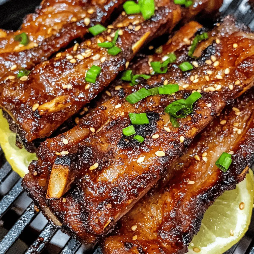 Treat yourself to these mouthwatering Galbi Korean Grilled Flanken Ribs! Marinated in a sweet and savory blend of soy sauce, garlic, and sesame, these tender ribs are perfect for barbecues or family gatherings. Ready in no time, they're sure to impress your guests. Save this recipe for your next cookout and enjoy a delicious taste of Korea!
