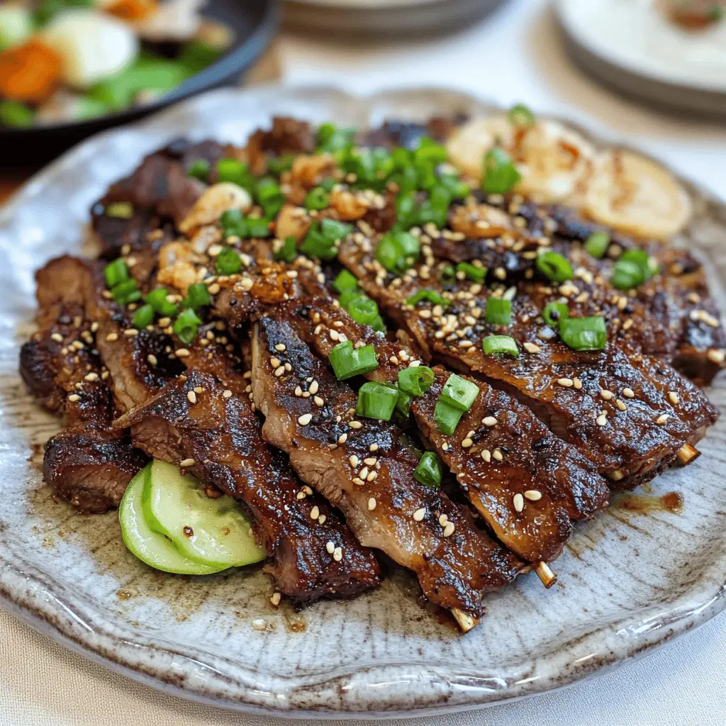 Get ready for a flavor explosion with these Grilled Korean Short Ribs! Tender, juicy, and marinated in a delicious blend of soy sauce, garlic, and brown sugar, these ribs are perfect for BBQs and family dinners. Save this recipe to impress your guests at your next gathering! Enjoy the bold, sweet, and savory flavors that will have everyone coming back for seconds.