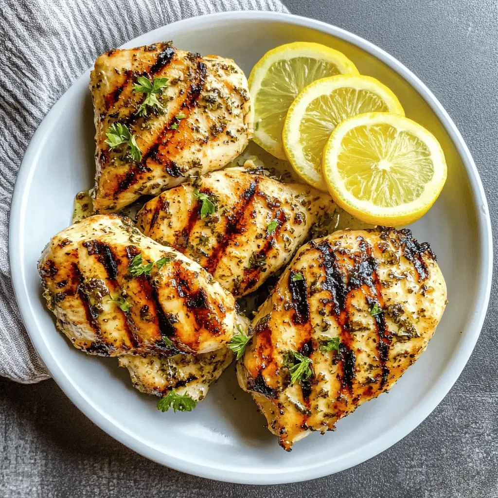 Juicy grilled lemon chicken is the perfect addition to your summer meals! This recipe features tender chicken marinated in zesty lemon juice, garlic, and herbs for an unforgettable flavor. Great for family gatherings or weeknight dinners, save this pin to whip up a delicious and easy dish that's sure to impress!