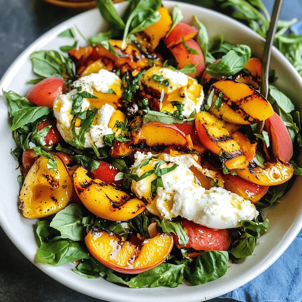 Sweet, juicy grilled peaches and creamy burrata make this salad a summertime favorite! Tossed with fresh greens and a drizzle of balsamic glaze, it’s perfect for picnics or light dinners. Save this Grilled Peach and Burrata Salad recipe to impress your guests at your next gathering! 🍑🥗✨