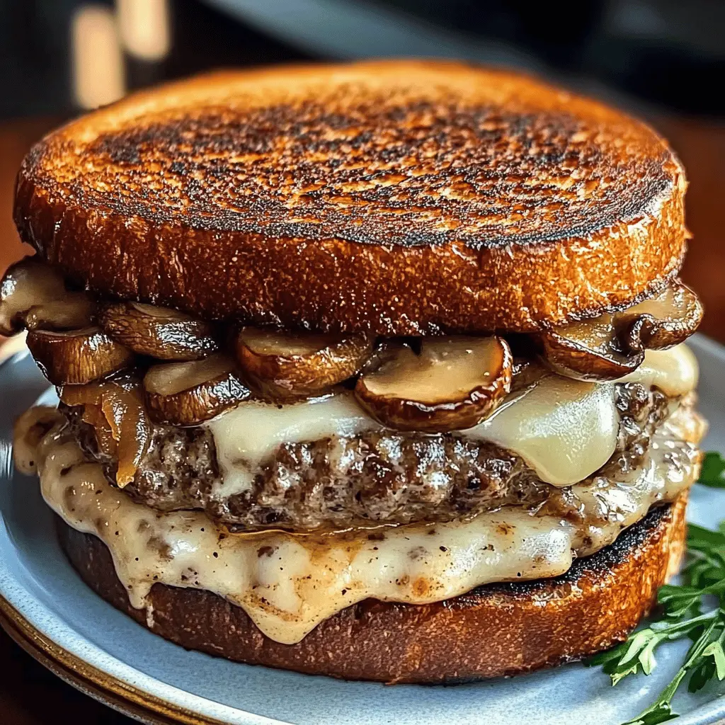 Get ready for a delightful twist on a classic! This Mushroom Swiss Patty Melt features juicy beef patties topped with creamy Swiss cheese and sautéed mushrooms, all nestled between perfectly toasted bread. Perfect for lunch or a comforting dinner, save this recipe for your next family meal or a cozy gathering. Enjoy the rich flavors that everyone will love!