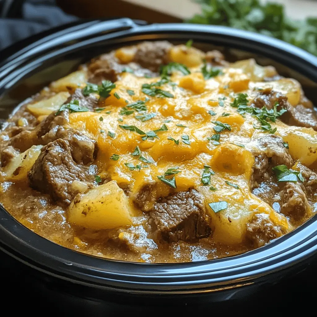 This Slow Cooker Steak and Cheddar Potato Casserole is a comforting dish that combines tender steak, creamy potatoes, and rich cheddar cheese. Perfect for busy weeknights or family gatherings, it's not only easy to make but also packed with flavor. Save this recipe now for a hearty meal that everyone will love!