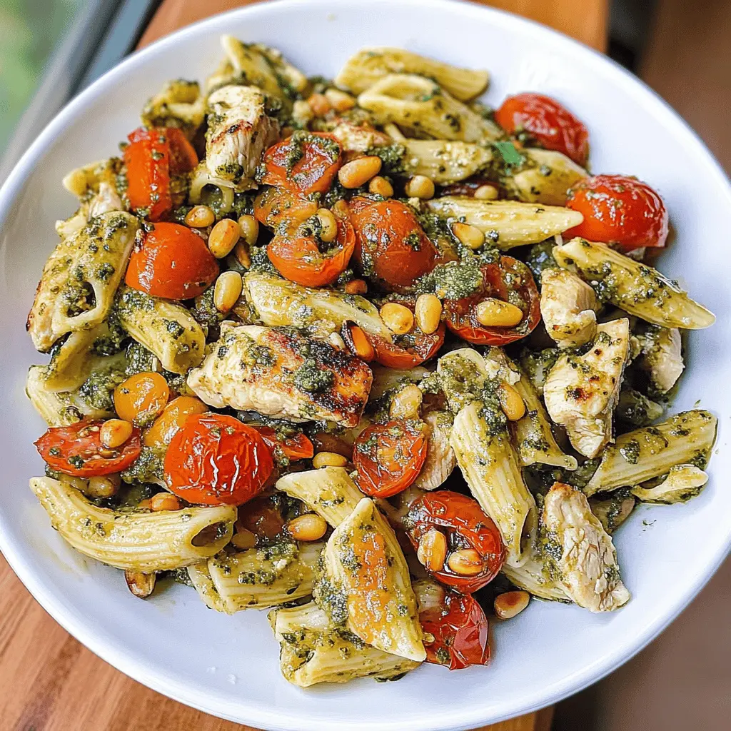 Easy Chicken Pesto Pasta with Tomatoes and Pine Nuts