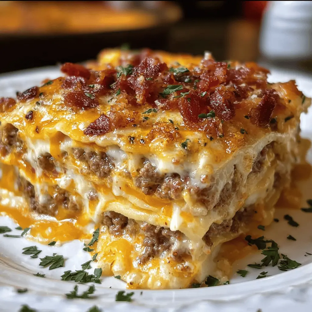Easy Parmesan Garlic Bacon Cheeseburger Lasagna
