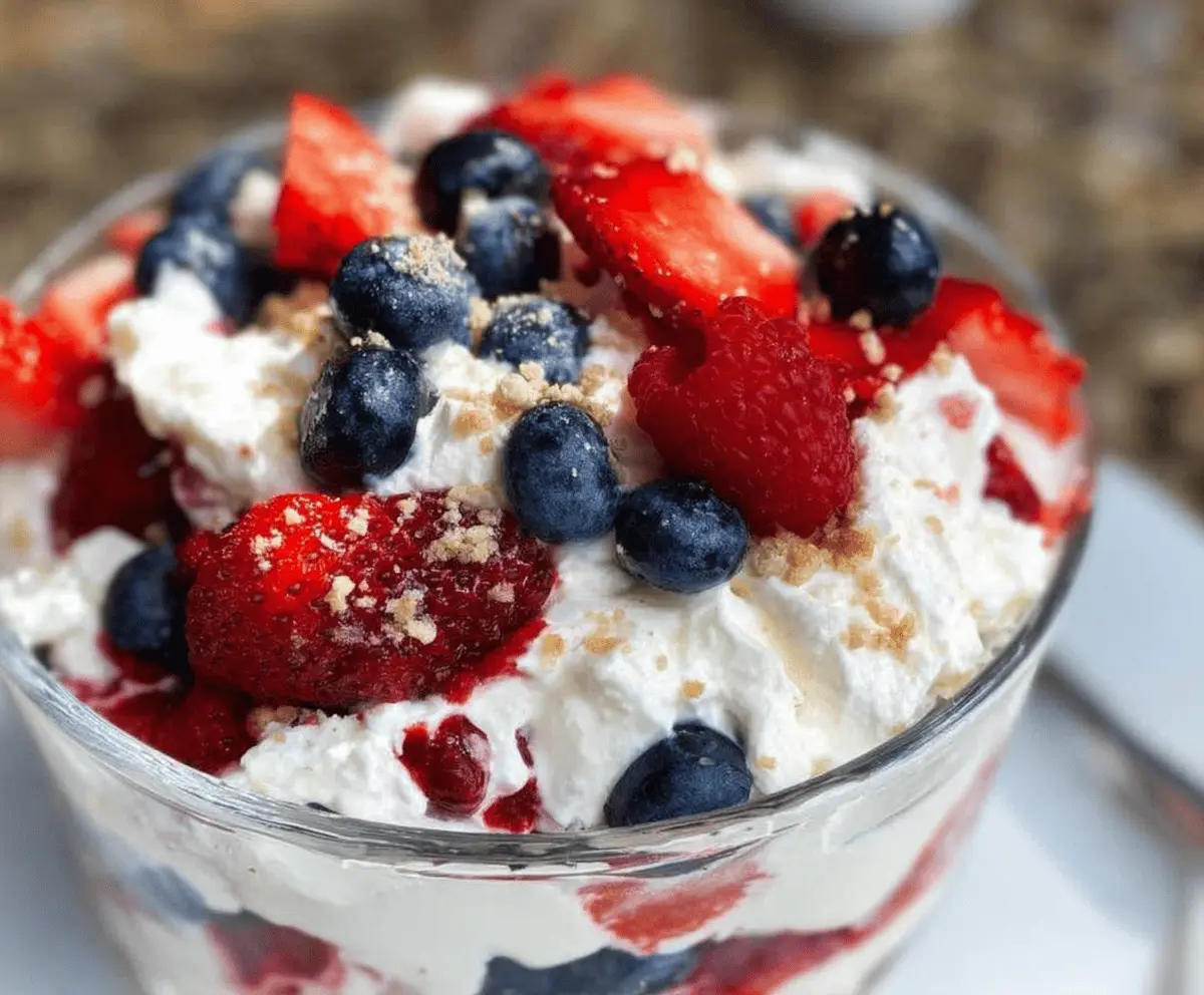 Easy Red White and Blue Cheesecake Salad Recipe