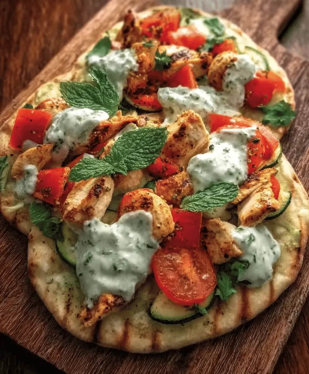 Easy Tzatziki Chicken and Veggie Naan Pizza