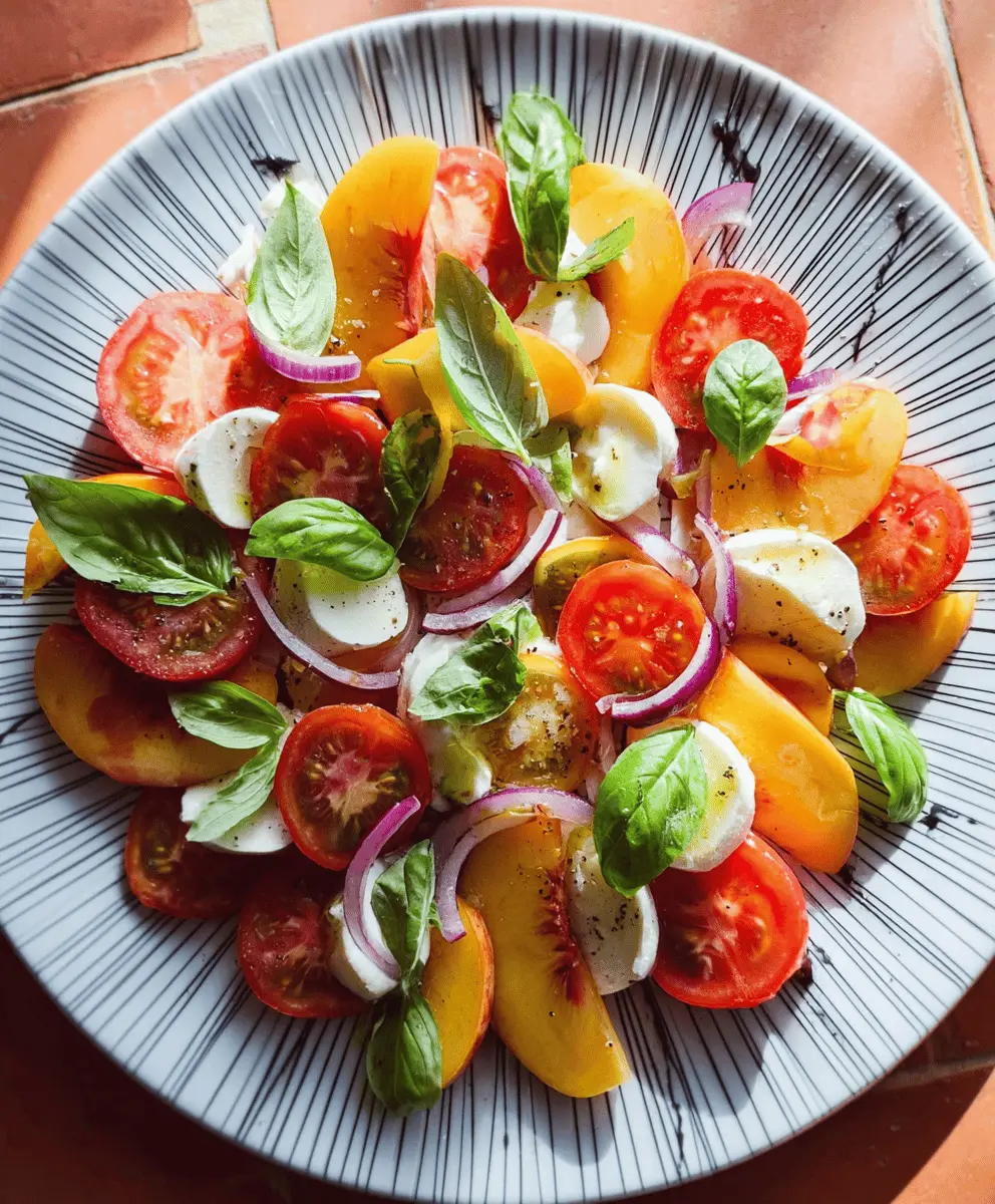 Fresh Peach Caprese Salad with Basil and Mozzarella