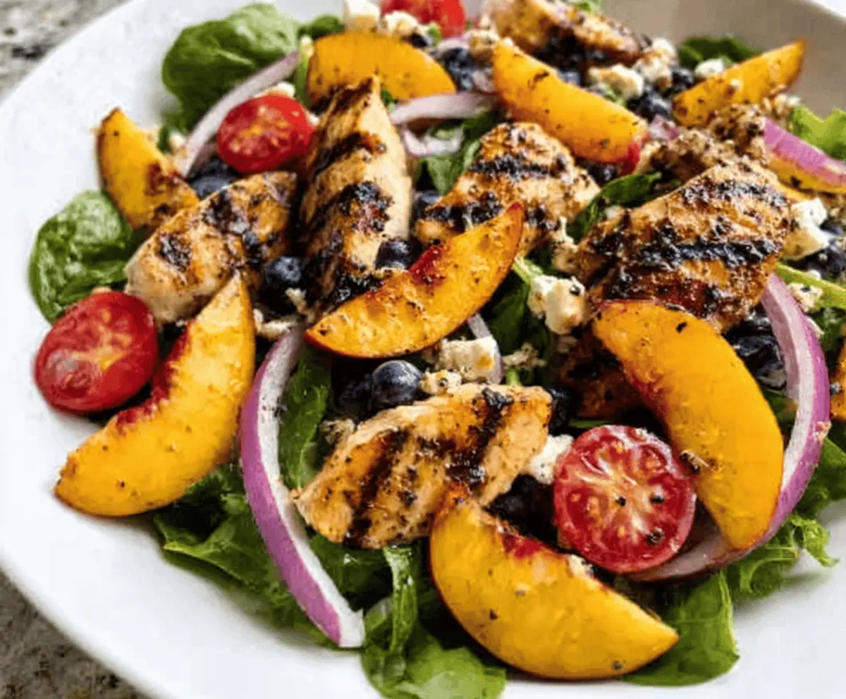 Grilled Peach Chicken Salad with Honey Dressing