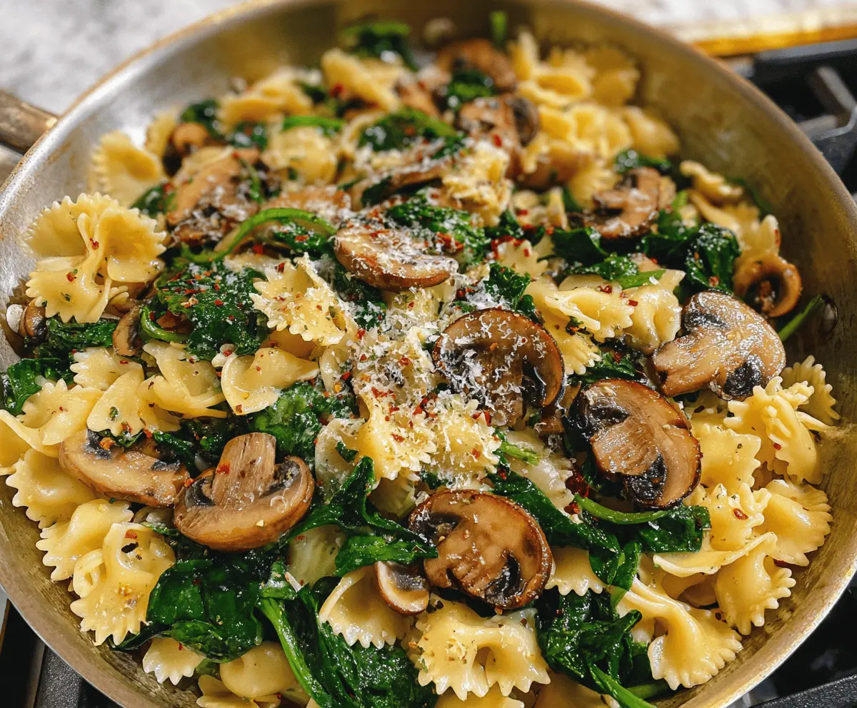 Creamy Parmesan Spinach Mushroom Pasta Skillet