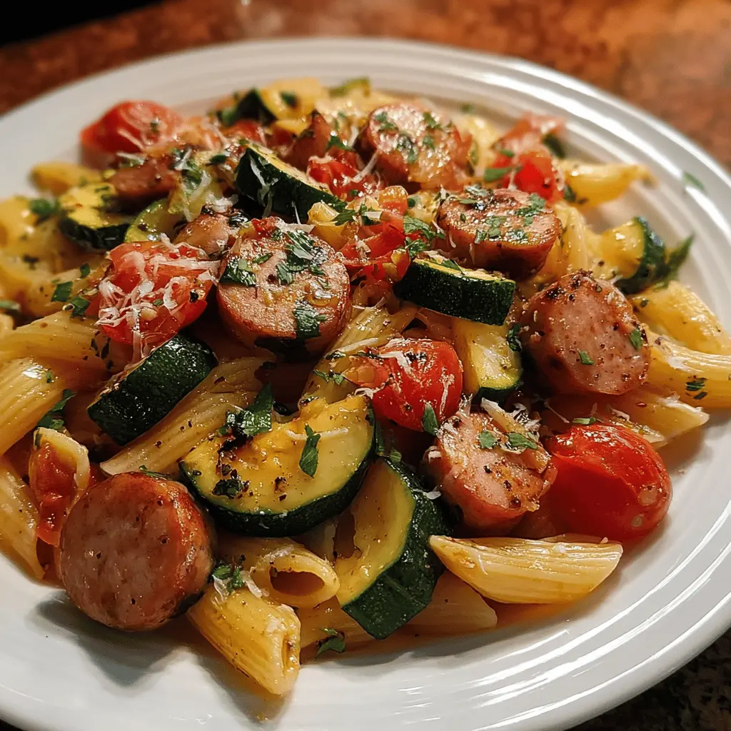 Quick Chicken Sausage Pasta with Zucchini and Tomatoes