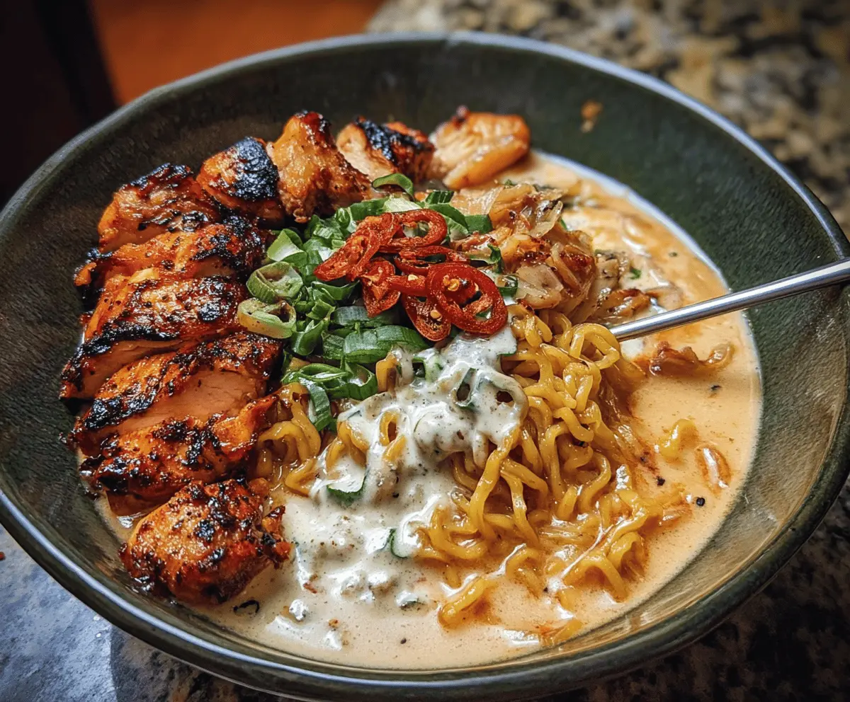 Fiery Chicken Ramen with Creamy Garlic Sauce