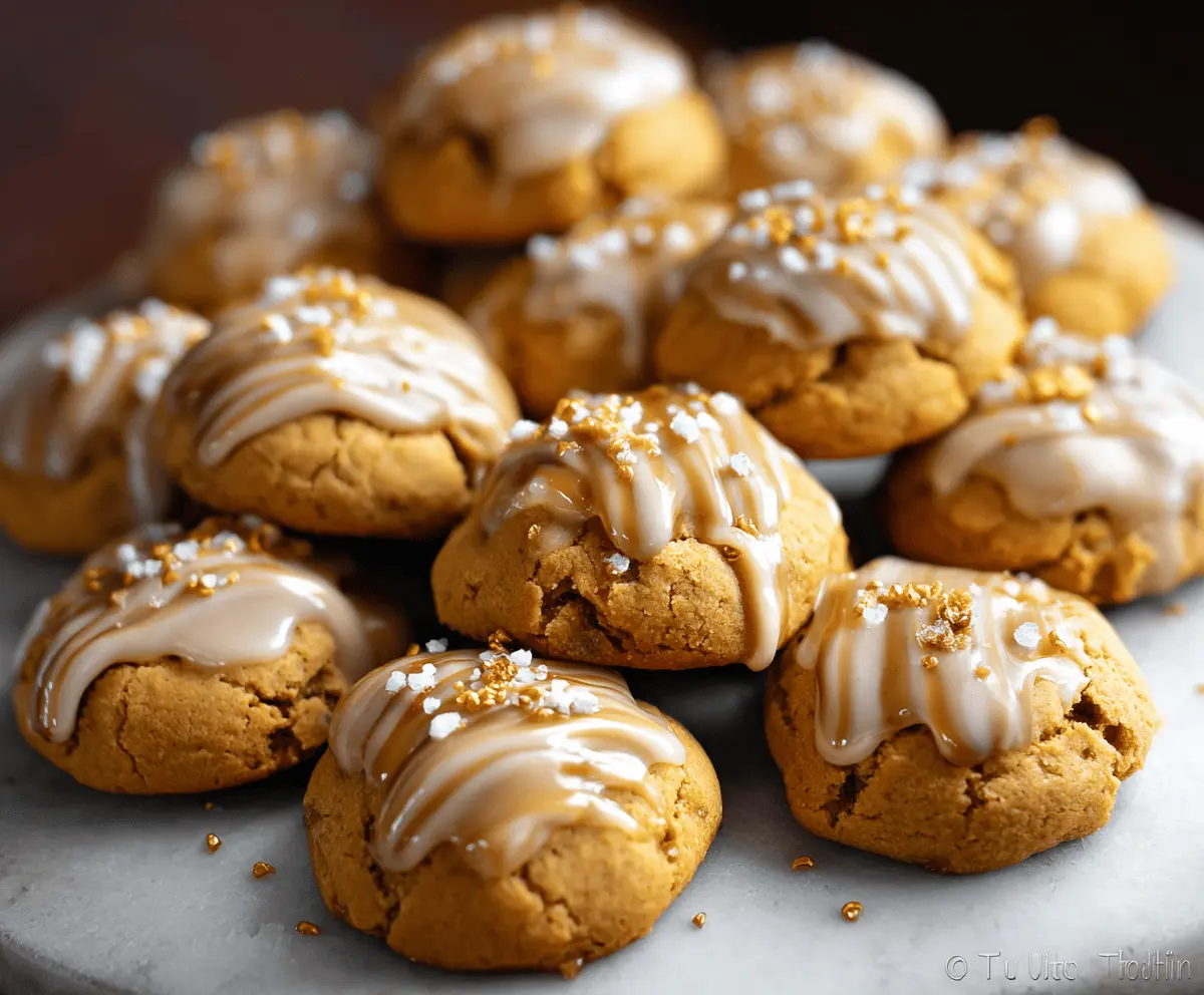 Delicious homemade pumpkin salted caramel cookies with gooey caramel centers and a sprinkle of sea salt on top, perfect for fall desserts
