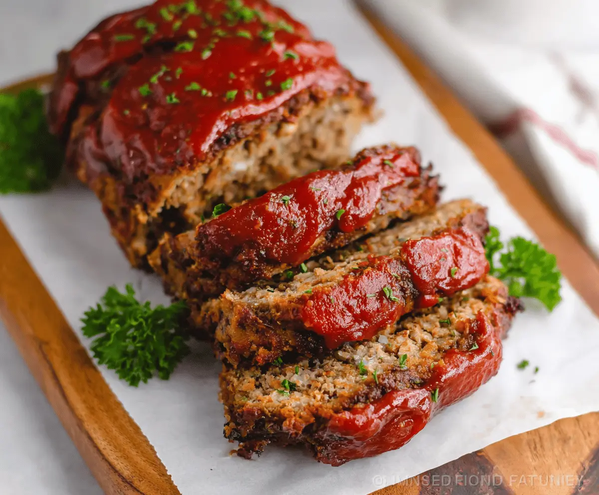 Juicy and flavorful air fryer meatloaf served on a plate with fresh herbs, ready to enjoy