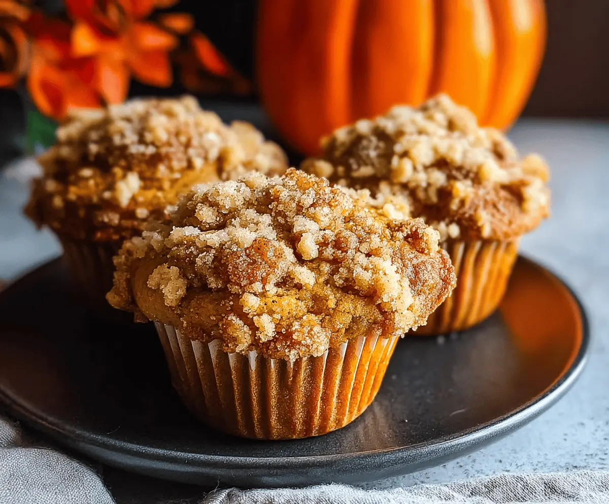 Delicious apple pumpkin streusel muffins with golden tops and crunchy streusel topping on a plate, perfect for fall baking.