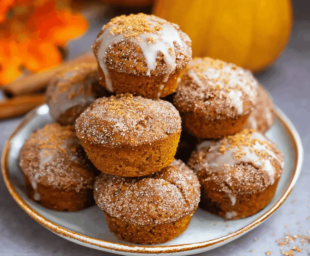 Delicious homemade pumpkin muffin topped with a glazed donut crust, perfect for fall treats and seasonal baking