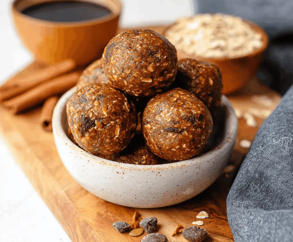 Delicious espresso pumpkin protein balls on a plate, perfect healthy snack with rich coffee and pumpkin flavor