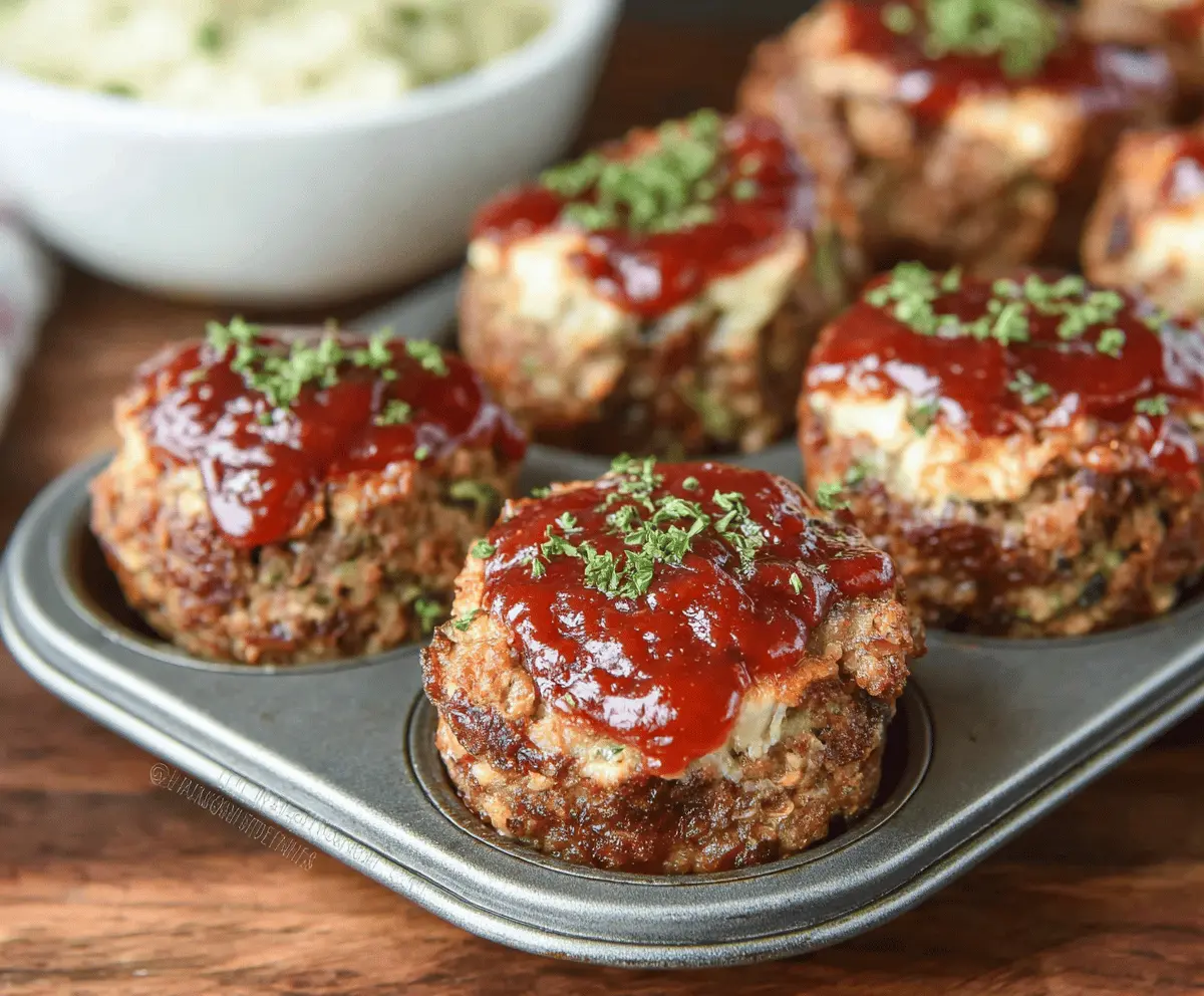 Delicious muffin tin meatloaf served in individual portions with a crispy top and savory flavor, perfect for a family dinner.