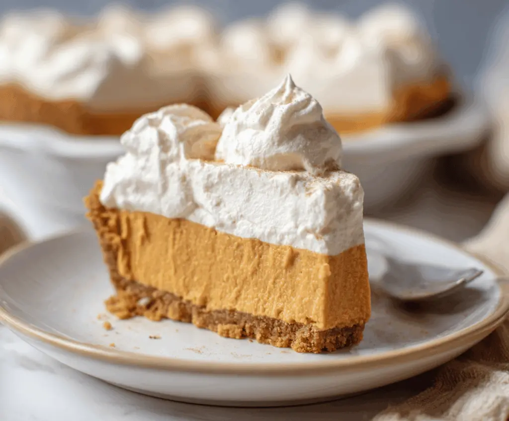 Delicious Pumpkin Cool Whip Pie with a graham cracker crust topped with whipped cream and cinnamon, perfect for fall desserts
