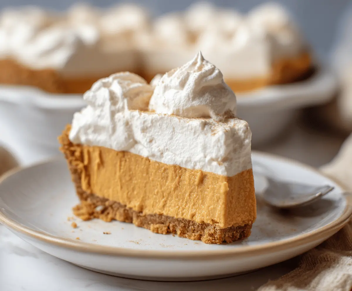 Delicious Pumpkin Cool Whip Pie with a graham cracker crust topped with whipped cream and cinnamon, perfect for fall desserts