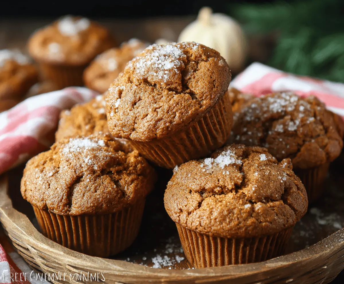 Delicious homemade pumpkin gingerbread muffins topped with cinnamon and nuts, perfect for fall baking.