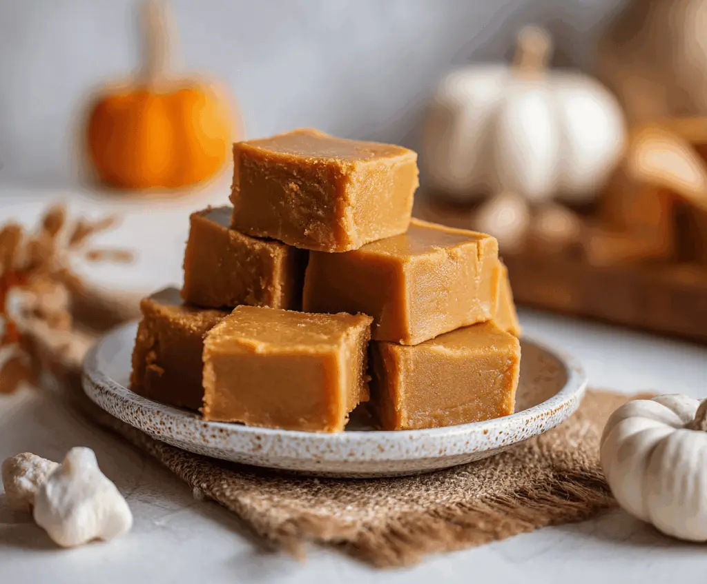 Delicious homemade pumpkin peanut butter fudge topped with chopped nuts and a drizzle of chocolate, perfect for fall desserts.
