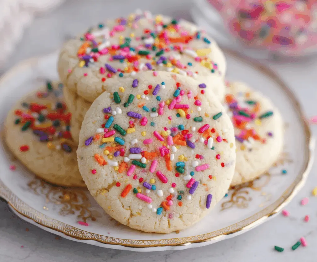 Delicious homemade sugar cookies made with just three simple ingredients showcasing their golden-baked appearance.