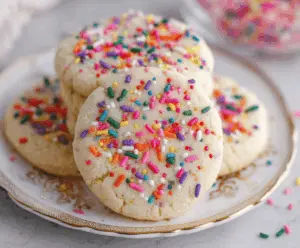 Delicious homemade sugar cookies made with just three simple ingredients showcasing their golden-baked appearance.
