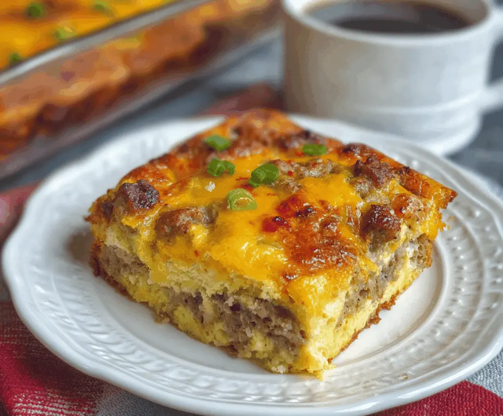 Delicious 4 Ingredient Sausage Breakfast Casserole ready to serve