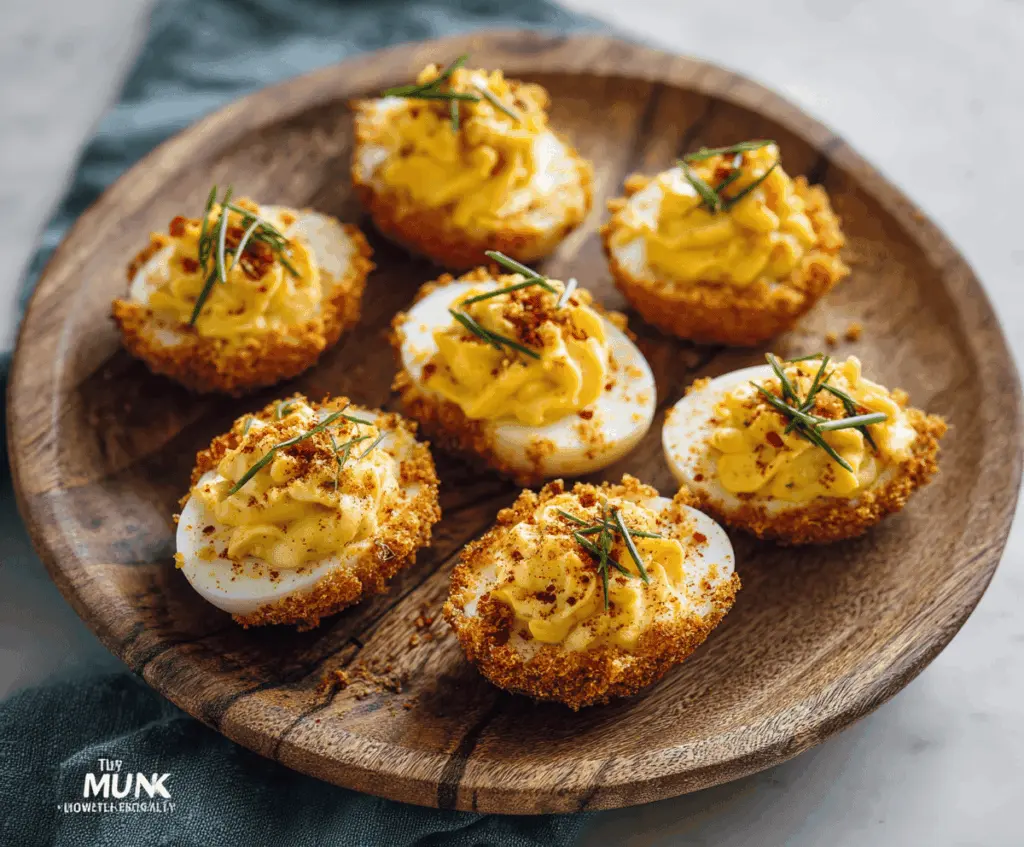 Delicious air fryer deviled eggs garnished with paprika on a white plate