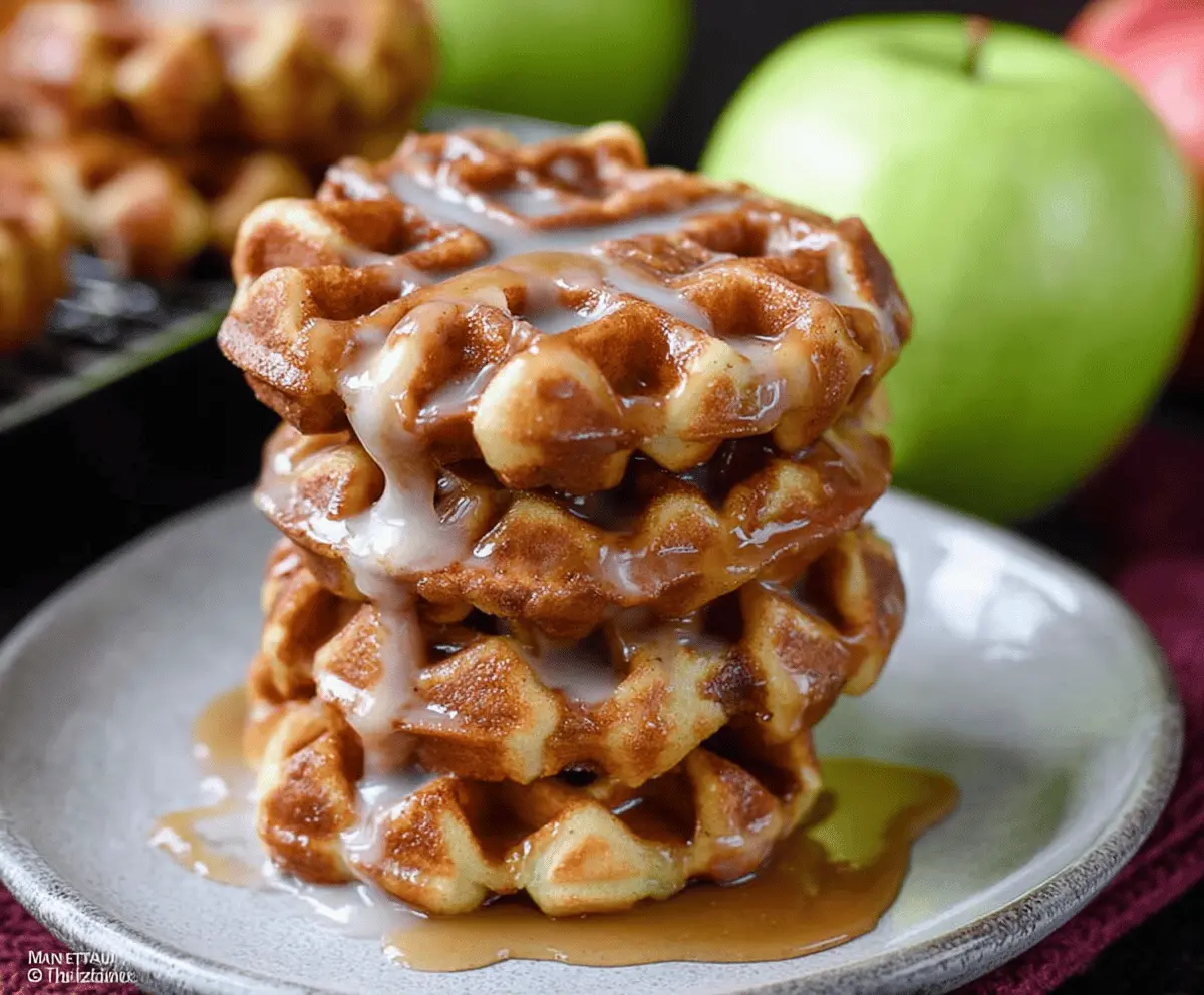 Delicious apple fritter waffle donuts topped with cinnamon sugar glaze.