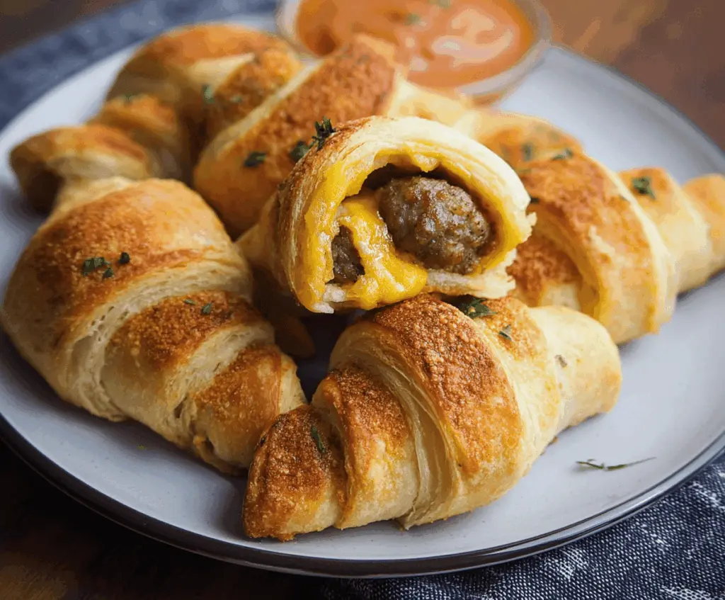 Delicious Breakfast Sausage Crescent Rolls on a plate ready to serve