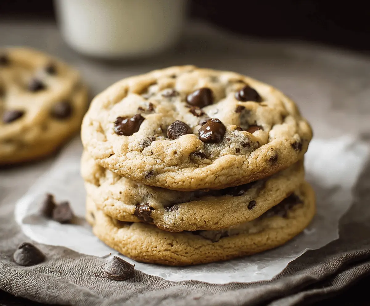 Delicious homemade chocolate chip cookies fresh out of the oven with gooey chocolate chips.