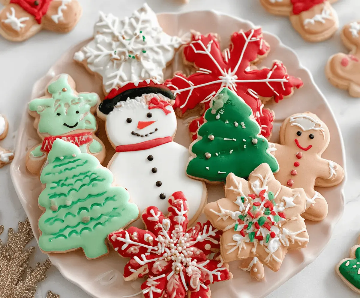 Festive Christmas sugar cookies decorated with colorful icing and sprinkles for holiday celebration.