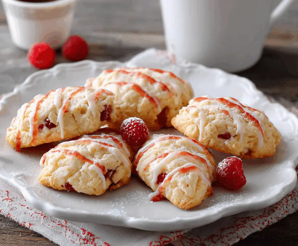 Delicious homemade cottage cheese raspberry cookies on a plate with fresh raspberries