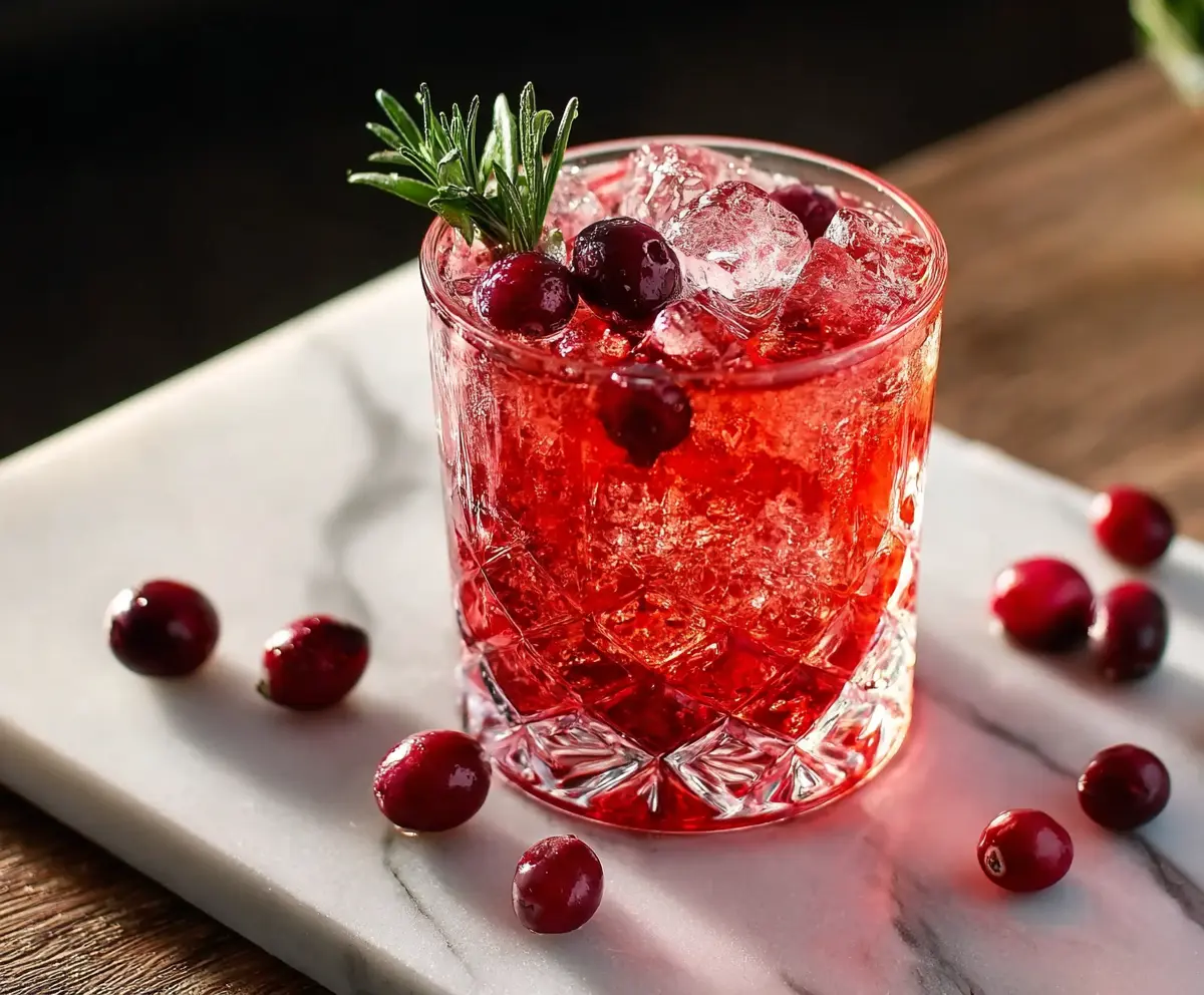 Refreshing Cranberry Bourbon Smash cocktail with fresh cranberries and mint garnish.