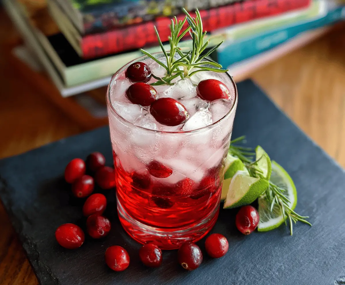 Refreshing Cranberry Gin and Tonic Cocktail garnished with fresh cranberries and lime slices.