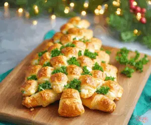 Festive Crescent Roll Christmas Tree decorated with colorful holiday toppings for a holiday appetizer