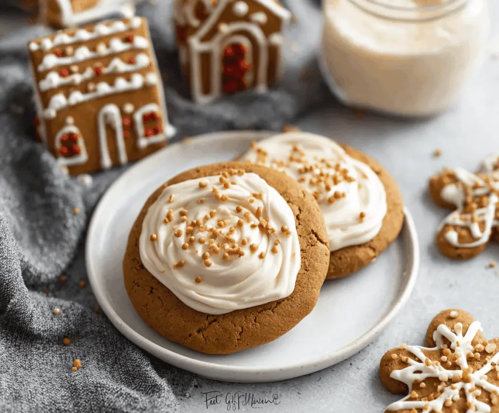 Delicious Crumbl Gingerbread Cookies on a festive plate, perfect for the holidays.