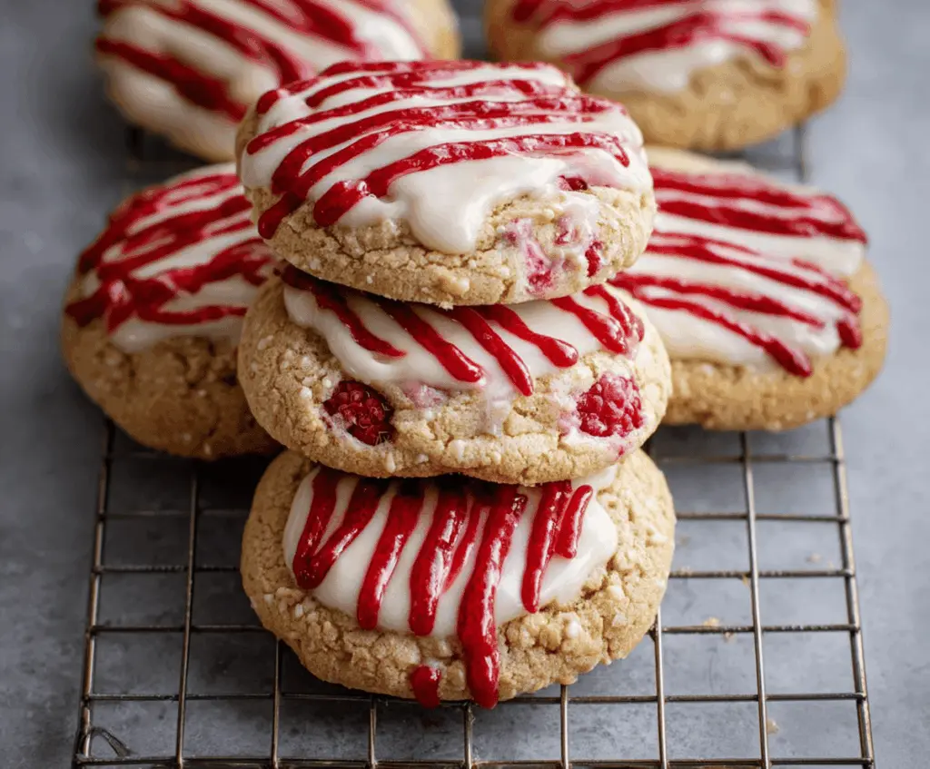 Delicious Crumbl Raspberry Cheesecake Cookies with fresh raspberries and creamy cheesecake filling.