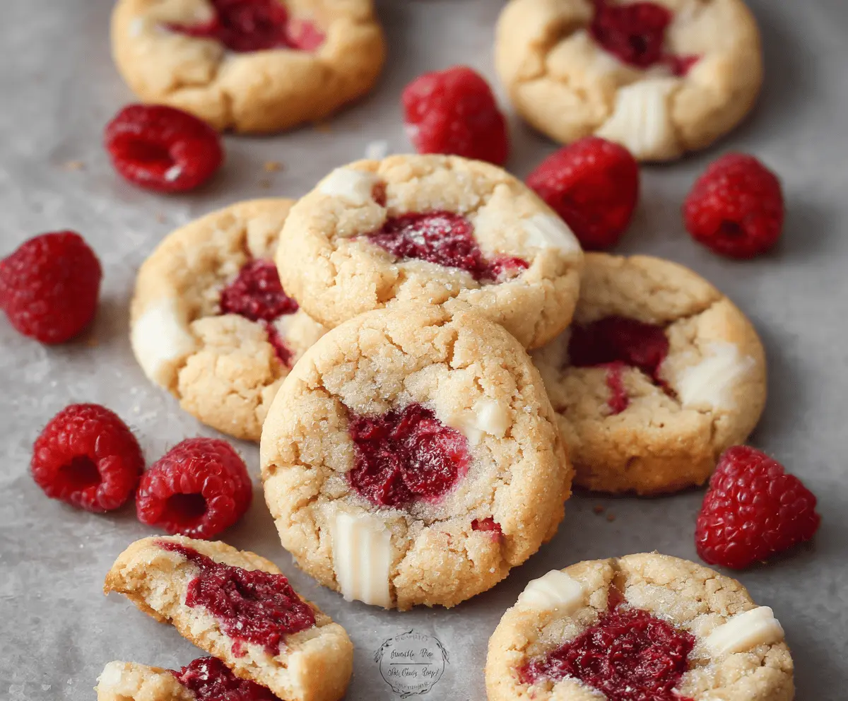 Delicious eggless raspberry cookies on a plate with fresh raspberries