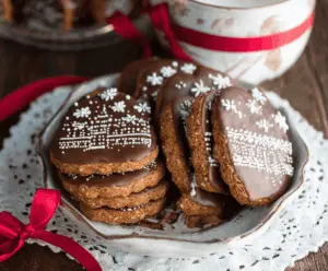 Traditional German gingerbread cookies decorated with icing and colorful candies for festive holiday celebrations.