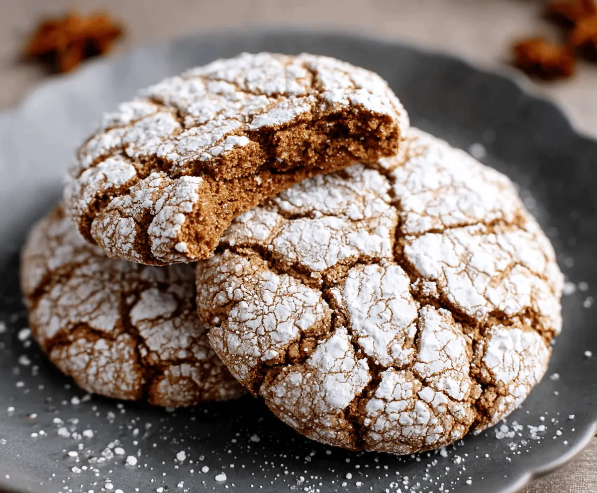 Delicious homemade gingerbread crinkle cookies with powdered sugar coating.