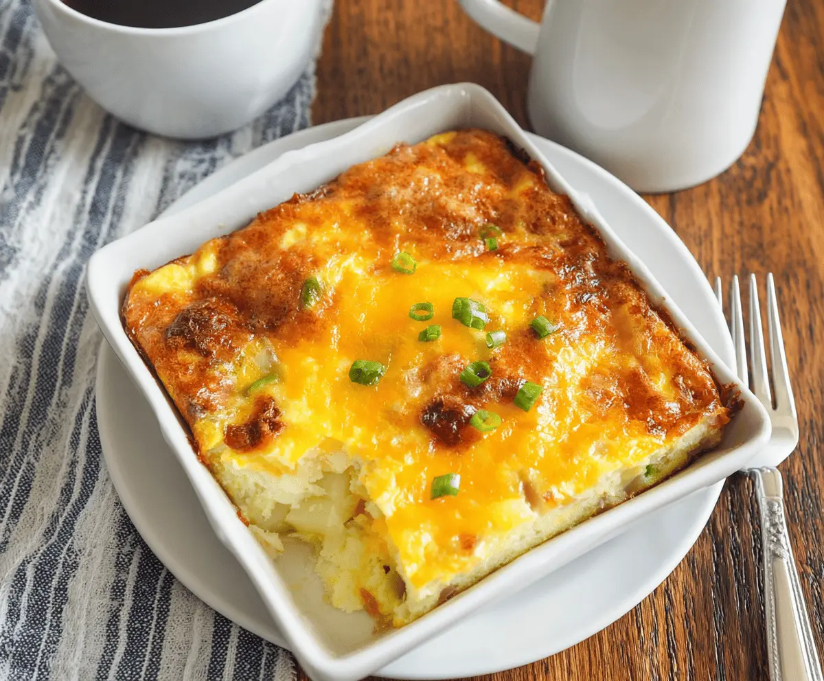 Golden Potatoes O'Brien Breakfast Casserole, a delightful morning meal with vibrant vegetables and crispy potatoes.