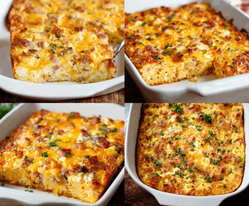 Delicious Hashbrown Egg Casserole with melted cheese and fresh herbs